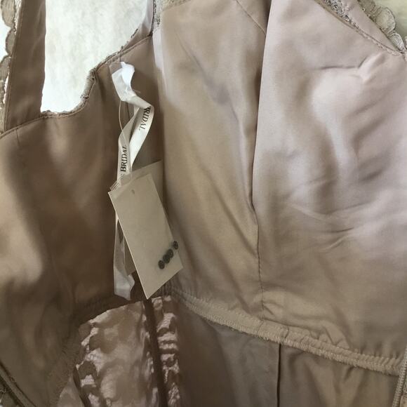 David Bridal Short Mocha Lace Dress with V-Neck - Picture 14 of 16